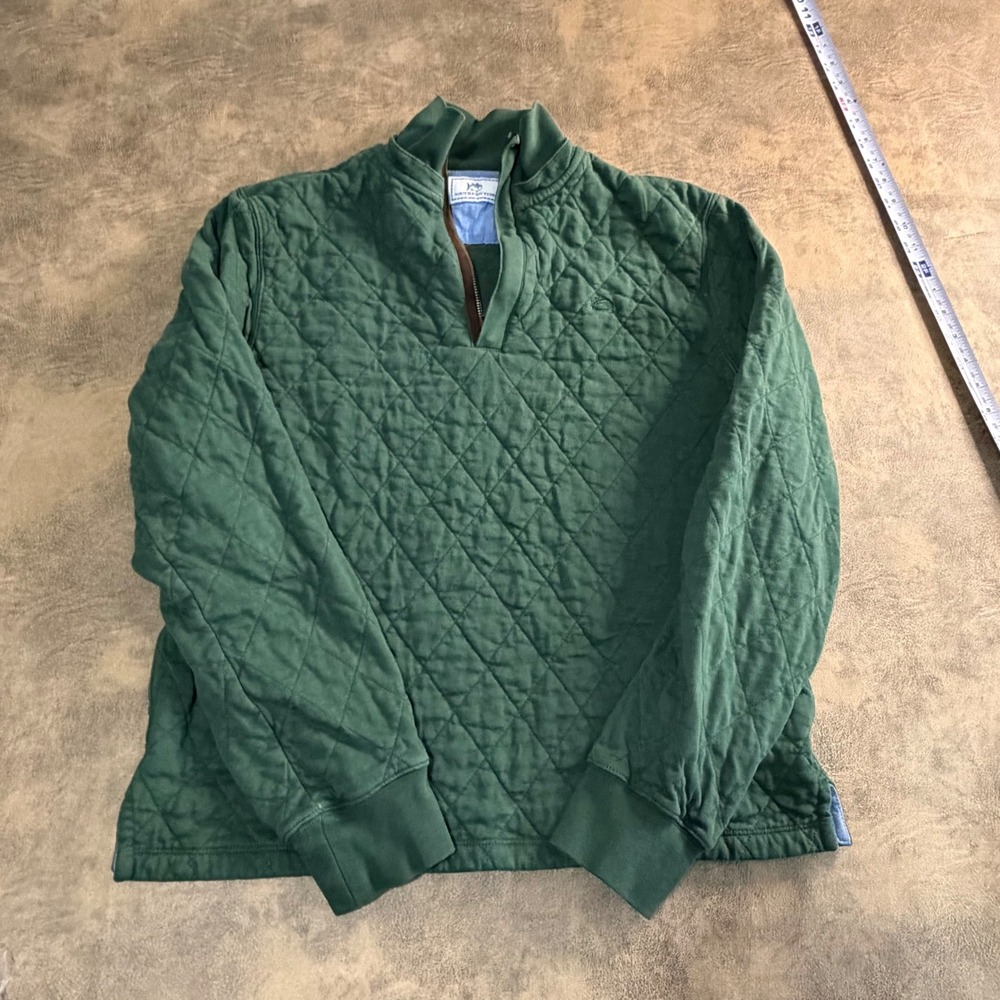 Southern Tide Quilted Quarter Zip Pullover Mens Small Green Skipjack Logo Cotton